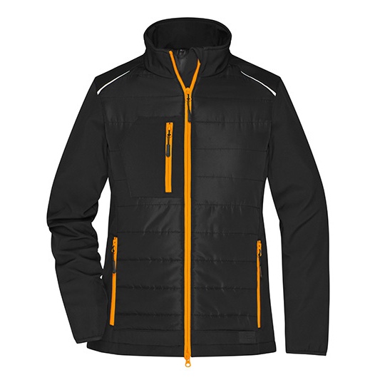 Kurtka Hybrydowa Damska Softshell Pikowana JN1819 - Black & Neon Orange