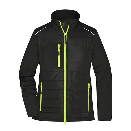 Kurtka Hybrydowa Damska Softshell Pikowana JN1819 - Black & Neon Yellow