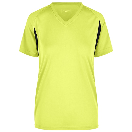 Damska Koszulka Biegowa V-neck Oddychajaca JN316 - Fluo Yellow & Black