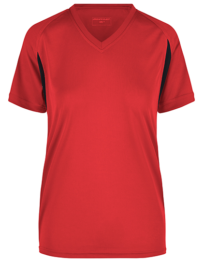 Damska Koszulka Biegowa V-neck Oddychajaca JN316 - Red & Black