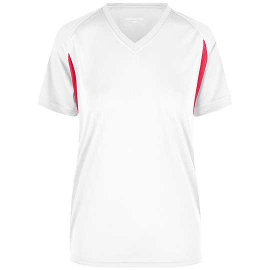 Damska Koszulka Biegowa V-neck Oddychajaca JN316 - White & Red