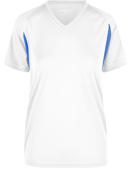 Damska Koszulka Biegowa V-neck Oddychajaca JN316 - White & Royal