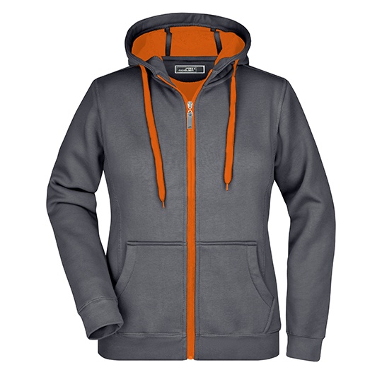 Bluza Damska Sportowa Slim Z Kapturem JN354 - Carbon & Orange