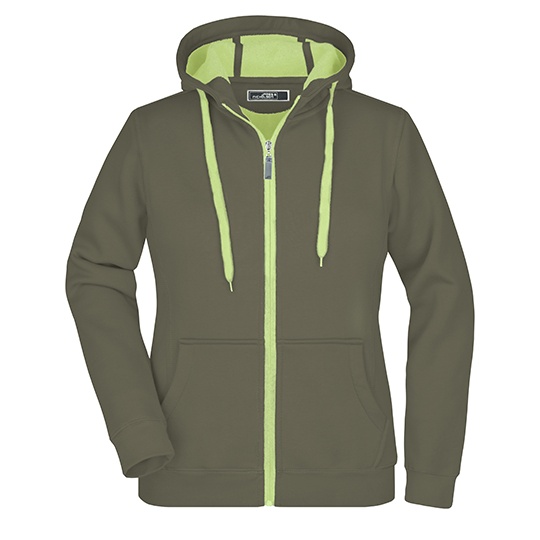 Bluza Damska Sportowa Slim Z Kapturem JN354 - Olive & Lime (Light) Green