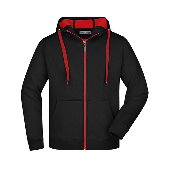 Bluza Męska z Kapturem Rozpinana Sportowa JN355 - Black & Red