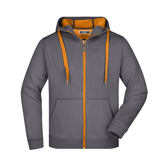 Bluza Meska z Kapturem Rozpinana Sportowa JN355 - Carbon & Orange