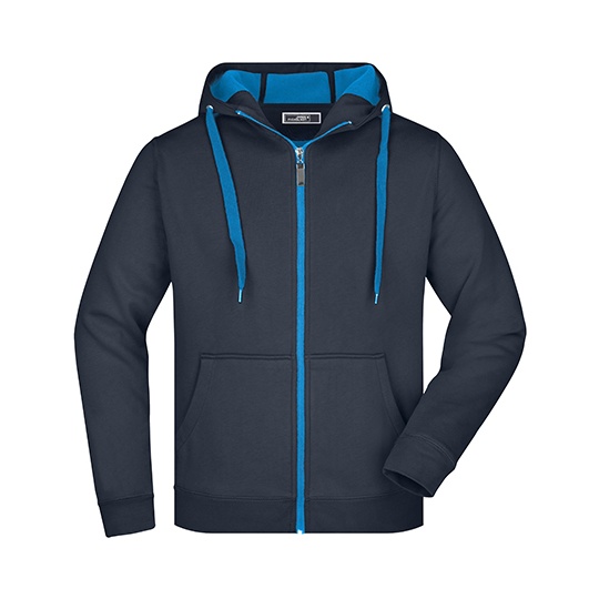 Bluza Meska z Kapturem Rozpinana Sportowa JN355 - Navy & Aqua