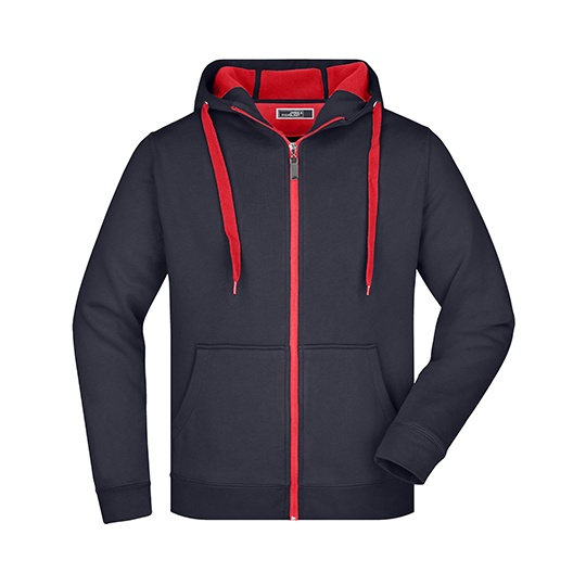 Bluza Męska z Kapturem Rozpinana Sportowa JN355 - Navy & Red