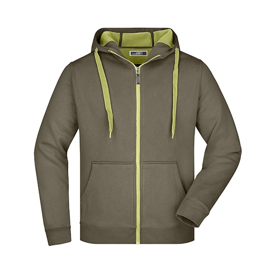 Bluza Meska z Kapturem Rozpinana Sportowa JN355 - Olive & Lime (Light) Green