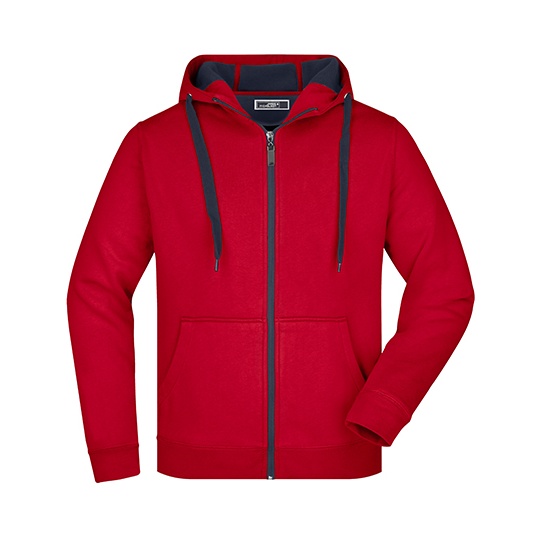 Bluza Meska z Kapturem Rozpinana Sportowa JN355 - Red & Carbon