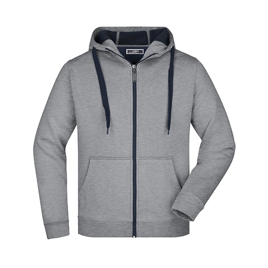Bluza Meska z Kapturem Rozpinana Sportowa JN355 - Sports Grey (Heather) & Navy