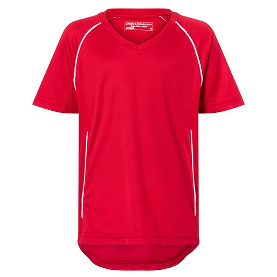 Dziecieca Koszulka Sportowa Raglanowa Oddychajaca JN386K - Red & White
