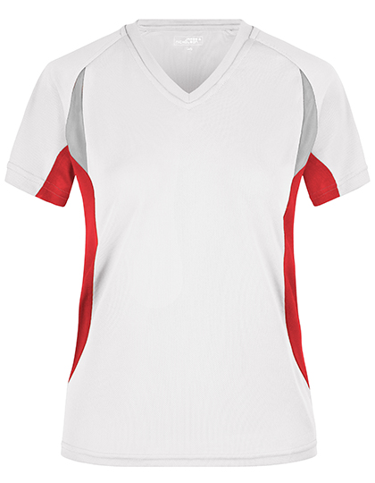 Koszulka Damska Slim Fit Biegowa Odprowadzajaca Wilgoc JN390 - White & Red
