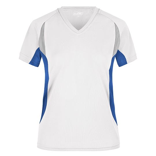 Koszulka Damska Slim Fit Biegowa Odprowadzajaca Wilgoc JN390 - White & Royal