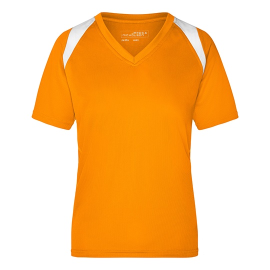 Damska koszulka biegowa Slim z dekoltem w szpic JN396 - Orange & White