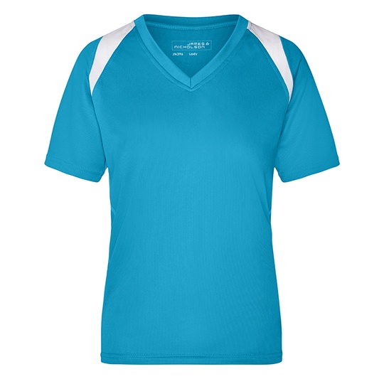 Damska koszulka biegowa Slim z dekoltem w szpic JN396 - Turquoise & White