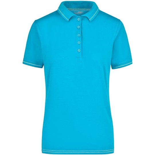 Koszulka Polo Damska Dopasowana JN568 - Aqua & White