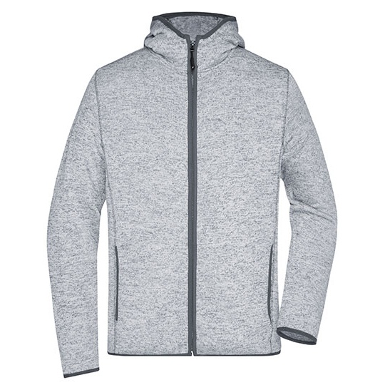 Bluza Męska Slim Polarowa z Kapturem JN589 - Light Melange & Carbon