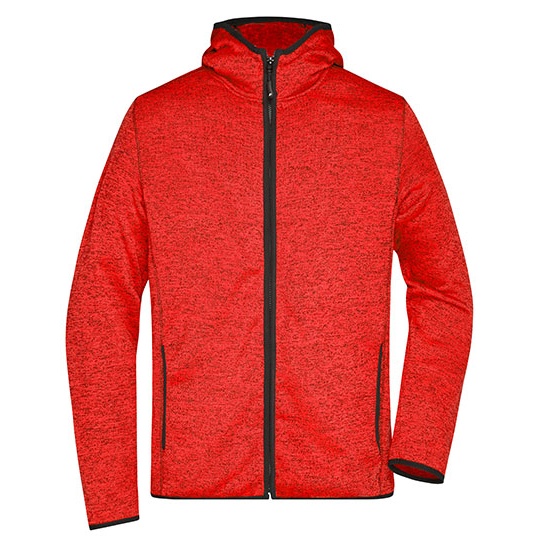 Bluza Męska Slim Polarowa z Kapturem JN589 - Red Melange & Black