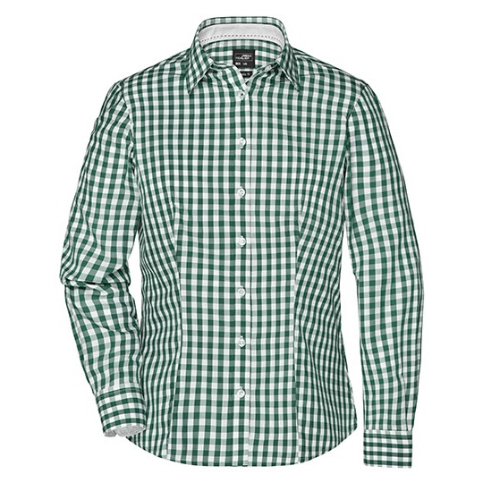 Koszula Damska Wzorzysta Kratka JN616 - Forest Green & White