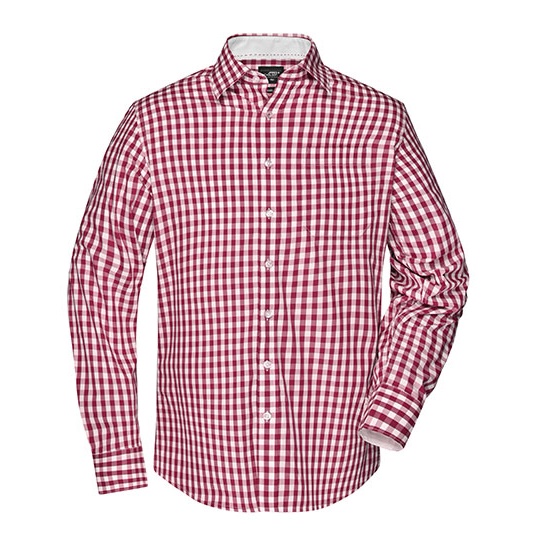 Koszula Meska Dlugi Rekaw W Kratke JN617 - Bordeaux & White