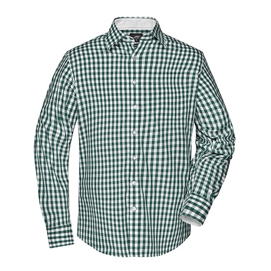 Koszula Meska Dlugi Rekaw W Kratke JN617 - Forest Green & White