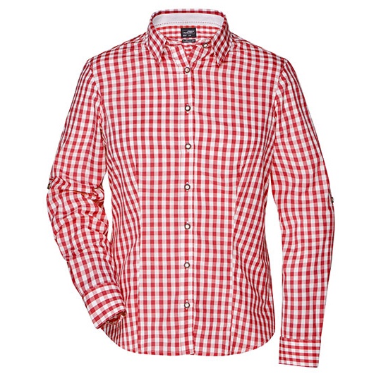 Koszula Damska Bawarska W Kratę JN637 - Red & White