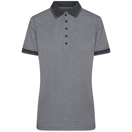 Damska Koszulka Polo Slim Fit Melange JN705 - Black Melange & Black