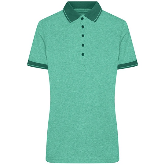Damska Koszulka Polo Slim Fit Melange JN705 - Green Melange & Dark Green