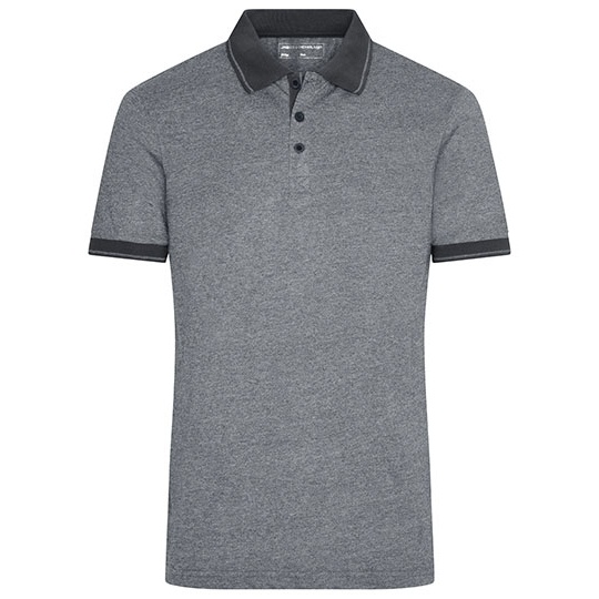 Męska Koszulka Polo Klasyczna Melange JN706 - Black Melange & Black