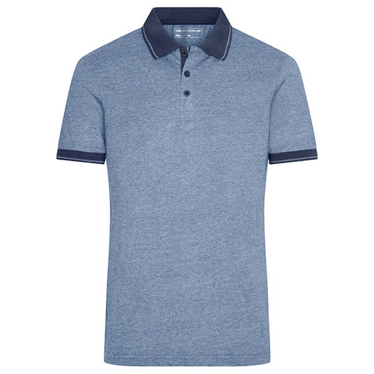 Męska Koszulka Polo Klasyczna Melange JN706 - Blue Melange & Navy