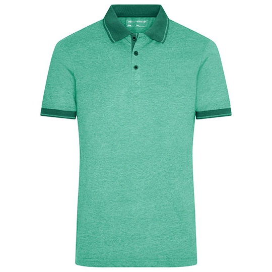 Meska Koszulka Polo Klasyczna Melange JN706 - Green Melange & Dark Green