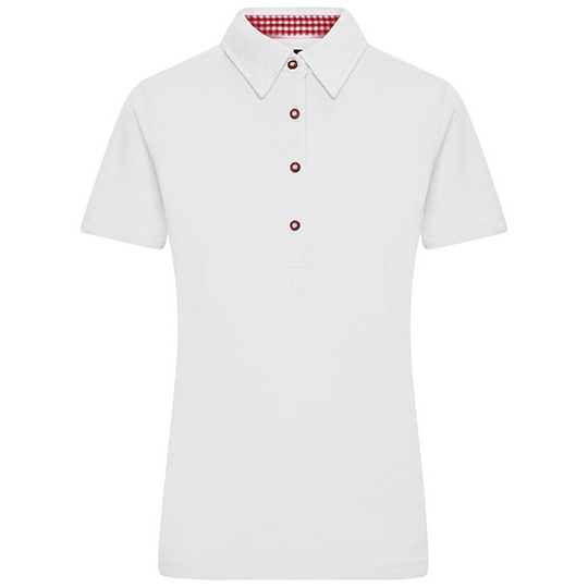 Damska Koszulka Polo Dopasowana Bawełniana JN715 - White & Red