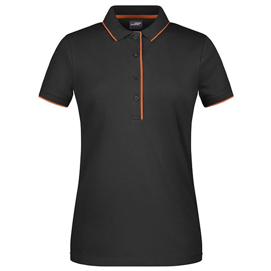 Koszulka Polo Damska Slim Fit Bawełniana JN727 - Black & Orange