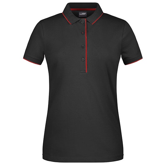 Damska koszulka polo slim JN727 - Black & Red