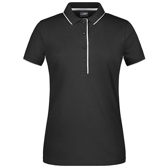 Koszulka Polo Damska Slim Fit Bawelniana JN727 - Black & Silver (Solid)