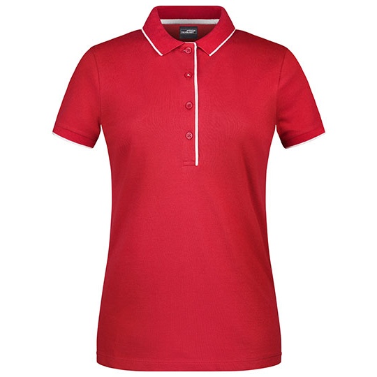 Koszulka Polo Damska Slim Fit Bawelniana JN727 - Red & White