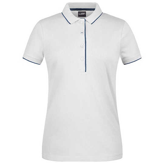 Koszulka Polo Damska Slim Fit Bawełniana JN727 - White & Navy