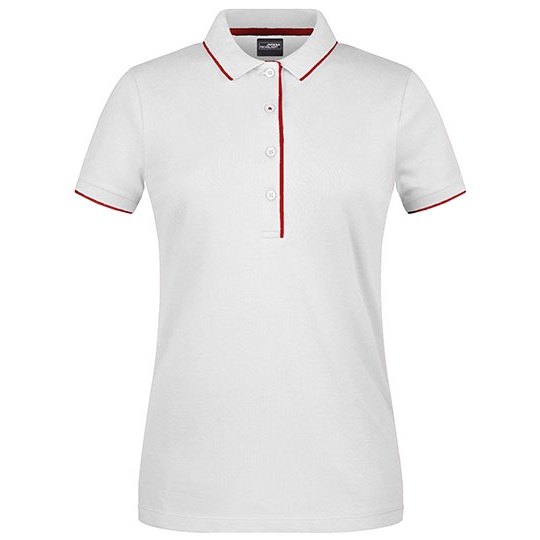 Koszulka Polo Damska Slim Fit Bawelniana JN727 - White & Red