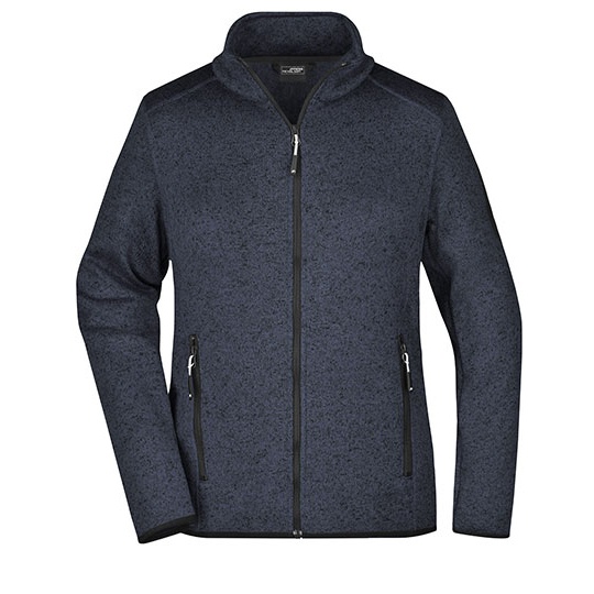 Damska Kurtka Polarowa Dzianinowa Slim JN761 - Dark Grey Melange & Silver (Solid)