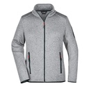 Damska Kurtka Polarowa Dzianinowa Slim JN761 - Light Grey Melange & Red