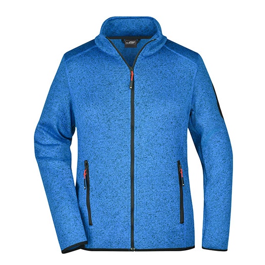 Damska Kurtka Polarowa Dzianinowa Slim JN761 - Royal Melange & Red