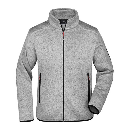 Kurtka Polarowa Slim Melanżowa JN762 - Light Grey Melange & Red