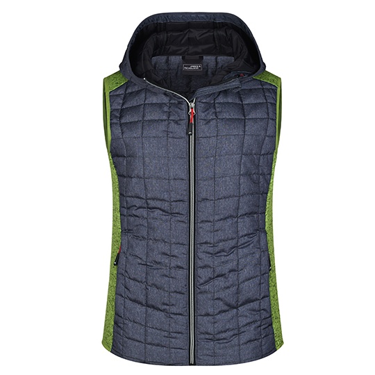 Damska Kamizelka Hybrydowa Pikowana Termoizolacyjna JN767 - Kiwi Melange & Anthracite Melange