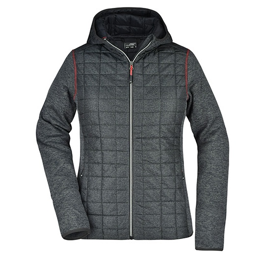 Bluza Hybrydowa Damska Slim Pikowana z Kapturem JN771 - Grey Melange & Anthracite Melange