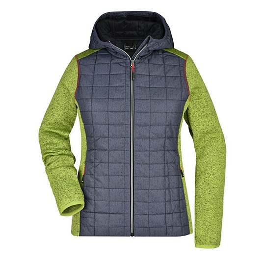 Bluza Hybrydowa Damska Slim Pikowana z Kapturem JN771 - Kiwi Melange & Anthracite Melange
