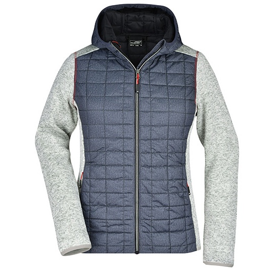 Bluza Hybrydowa Damska Slim Pikowana z Kapturem JN771 - Light Melange & Anthracite Melange