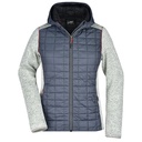 Bluza Hybrydowa Damska Slim Pikowana z Kapturem JN771 - Light Melange & Anthracite Melange