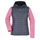 Bluza Hybrydowa Damska Slim Pikowana z Kapturem JN771 - Pink Melange & Anthracite Melange