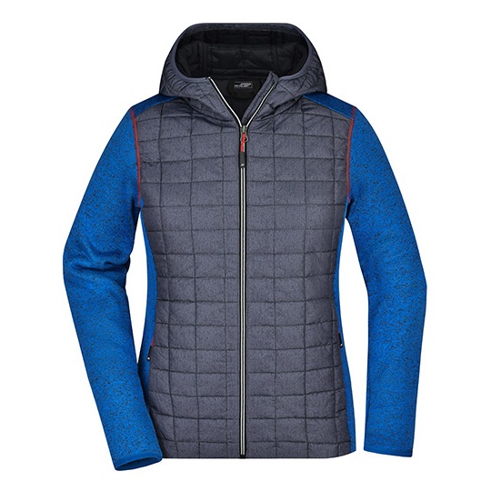 Bluza Hybrydowa Damska Slim Pikowana z Kapturem JN771 - Royal Melange & Anthracite Melange